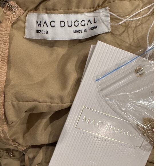 NWT Mac Duggal Gold Beaded Cap Sleeve V Neck 5625 Column Gown - Picture 9 of 13